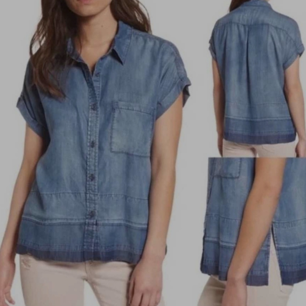 Rails Courtney Released Hem Dark Vintage Wash denim Shirt Womens Small Oversized - Picture 2 of 15
